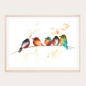 Birds on a branch watercolor painting, instant digital download, printable, , wall art, living room, bedroom, home décor,