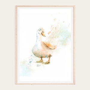 White duck watercolor painting, instant digital download, printable, , wall art, living room, bedroom, ,home décor,-KarenMorovichDesigns