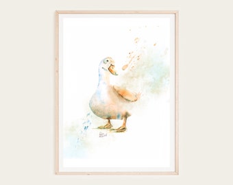 White duck watercolor painting, instant digital download, printable, hand painted, wall art, living room, bedroom, nursery,home décor, gifts