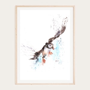 Peinture aquarelle macareux volant, téléchargement numérique instantané, imprimable, art mural, salon, chambre à coucher, décoration d'intérieur,-KarenMorovichDesigns