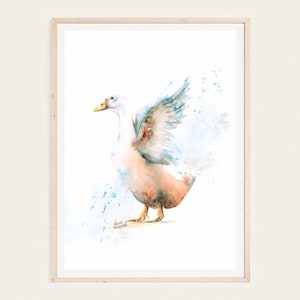 White duck watercolor painting, instant digital download, printable, , wall art, living room, bedroom, ,home décor,-KarenMorovichDesigns