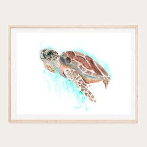 Sea Turtle Watercolor Painting: Coastal Wall Art (Digital Download)