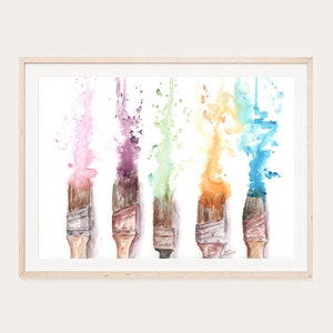 Paint brushes watercolor painting, instant digital download, printable, , wall art, living room, bedroom, home décor,-KarenMorovichDesigns