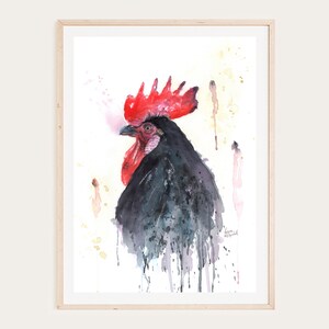 Rooster watercolor painting, instant digital download, printable, , wall art, living room, bedroom, , home décor,-KarenMorovichDesigns