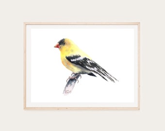 Watercolor Goldfinch Print, Yellow Bird Wall Art, Nature Printable (Digital Download)