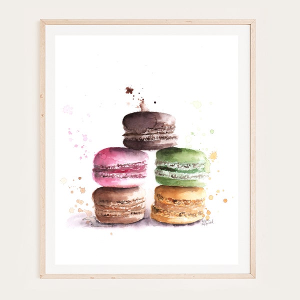 Peinture à l’aquarelle Macarons, téléchargement numérique instantané, imprimable, peint à la main, art mural, salon, chambre à coucher, crèche, décoration intérieure, cadeaux