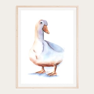 White duck watercolor painting, instant digital download, printable, , wall art, living room, bedroom, ,home décor,-KarenMorovichDesigns