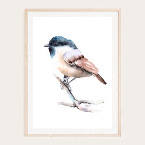 Aquarelle de mésange noire, téléchargement numérique instantané, imprimable, art mural, salon, chambre à coucher, décoration d'intérieur,-KarenMorovichDesigns