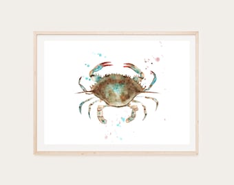 Blue Crab Watercolor Painting: Coastal Wall Art (Digital Download)