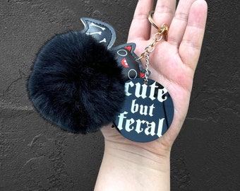 Cute But Feral, spooky keychain, halloween keychain, goth keychain, bat keychain, feral keychain, goth humor, bat humor, feral