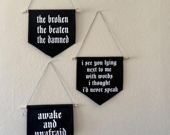 Emo lyric banners, alternative banner, wall banner, emo gift, elder emo gift,
