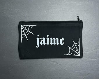 Custom Gothic Black Pouch Spider Web Pouch Alt Make up Cosmetic Gift Spooky Cosmetic Bag Spooky Zipper Pouch Goth Beauty Pouch Spooky