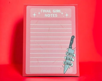 Final Girl Stationery, Horror Gift, Spooky Stationery, horror notepad, Halloween Notepad, Killer notepad. spooky memopad,spooky notepad