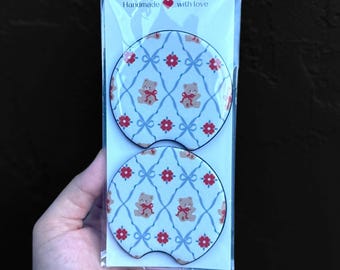 teddy bear coasters, teddy bear car coasters, heart coasters, heart car coasters, valentines car coasters, valentine coasters, retro