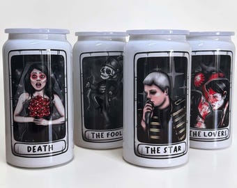 Alternative Tarot Can Glass | Emo Inspired Drinkware | Dark Aesthetic Glass | Gothic Tarot Cup | Unique Music Lover Gift