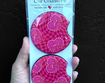 Bad Bitch Coasters, Hot pink coasters, Checkered coasters, Heart car coasters, Sad bitch coasters, funny coasters, girlie coasters, coasters