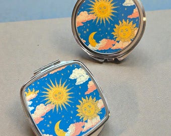 Celestial Mirror, Celestial gift, Vintage celestial, compact mirror, moon mirror, Compact mirrors, retro celestial, compact mirrors