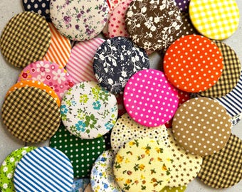 Mystery Fabric Button Magnet & Mirror Set Handmade Cottagecore Gift Surprise Print Set Button magnet Button Mirror Fabric Gift