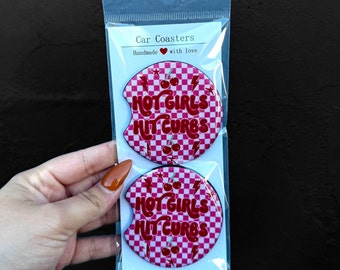 Hot Girls Hit Curbs, Hot Girls Hit Curbs Car Coaster, Car Coasters, Funny Coasters, Funny Gift, Retro Car Coasters, Retro Gift, Checkered