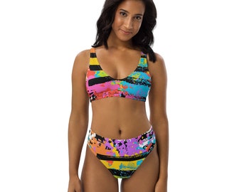 Bikini recyclé taille haute multicolore