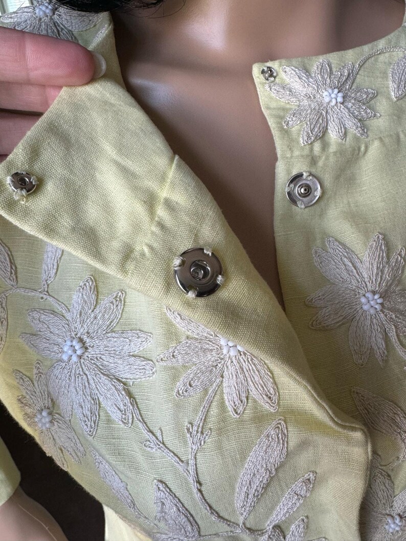 Vestido recto de lino y algodón amarillo limón bordado de Plenty Tracy Reese de Anthropologie, talla 6 imagen 14