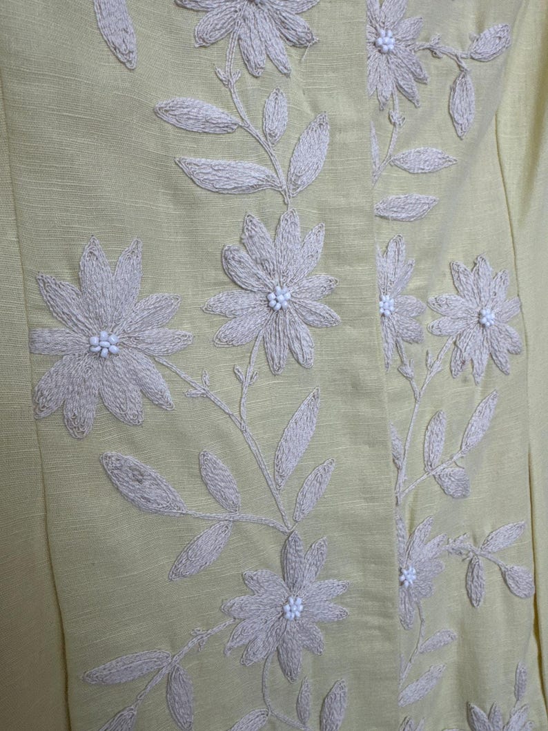 Vestido recto de lino y algodón amarillo limón bordado de Plenty Tracy Reese de Anthropologie, talla 6 imagen 16