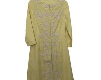 Plenty Tracy Reese by Anthropologie embroidered lemon yellow linen cotton shift dress 6