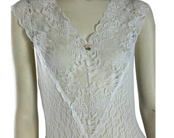 1970s Cira Ivory Lace & Satin Bias-Cut Slip Dress Made in USA size small