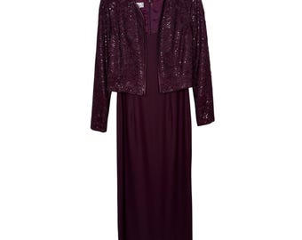 NWT Vintage Patra burgundy Sequin lace Jacket dress 2 piece formal Set small
