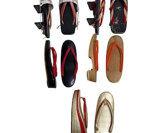 Vintage Japanese Wooden Geta & Zori Sandal Collection 5 Pairs Traditional Shoes