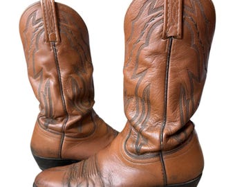 VTG LUCCHESE 2000 Harrison Brązowe kowbojskie buty ze skóry bydlęcej 9D
