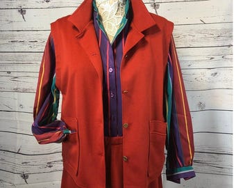 Vintage 1970s Donna Louise 3pc Set Striped Blouse Skirt Vest Medium