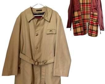 Vintage 70s Jonathan Weitz Harbor Master removable Plaid Lined Trench Coat Large