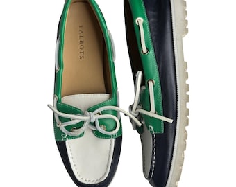 1990s Talbots Colorblock Leather Lug Sole Loafers Womens 9M