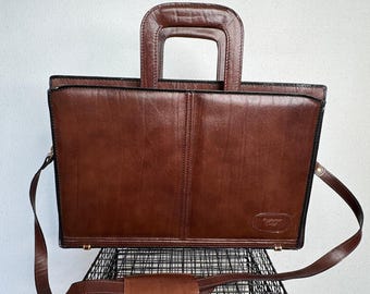 Vintage 1980s Business Class Brown Leather Executive Briefcase Shoulder Bag