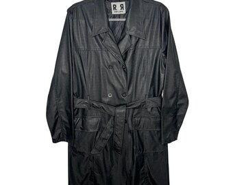 1990s Rave 4 Real Black Coated Stretch Trench Coat Women’s M/L