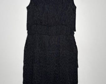 1960s Black Fringe Swing Cocktail Dress Talon zip – Unbranded size small