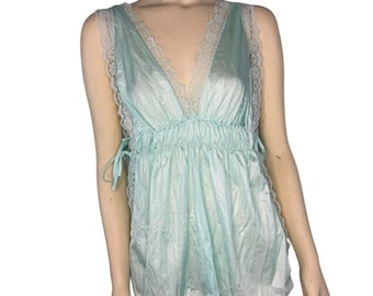 Vintage 1970s Sears Aqua Lace Babydoll Nightie, Top size medium
