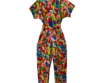 1990s Handgemachte Obst Print Baumwolle Overall Romper klein