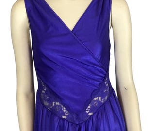 Vintage 1970s Undercover Wear Purple Lacy Nightgown Slip Dress USA made size small