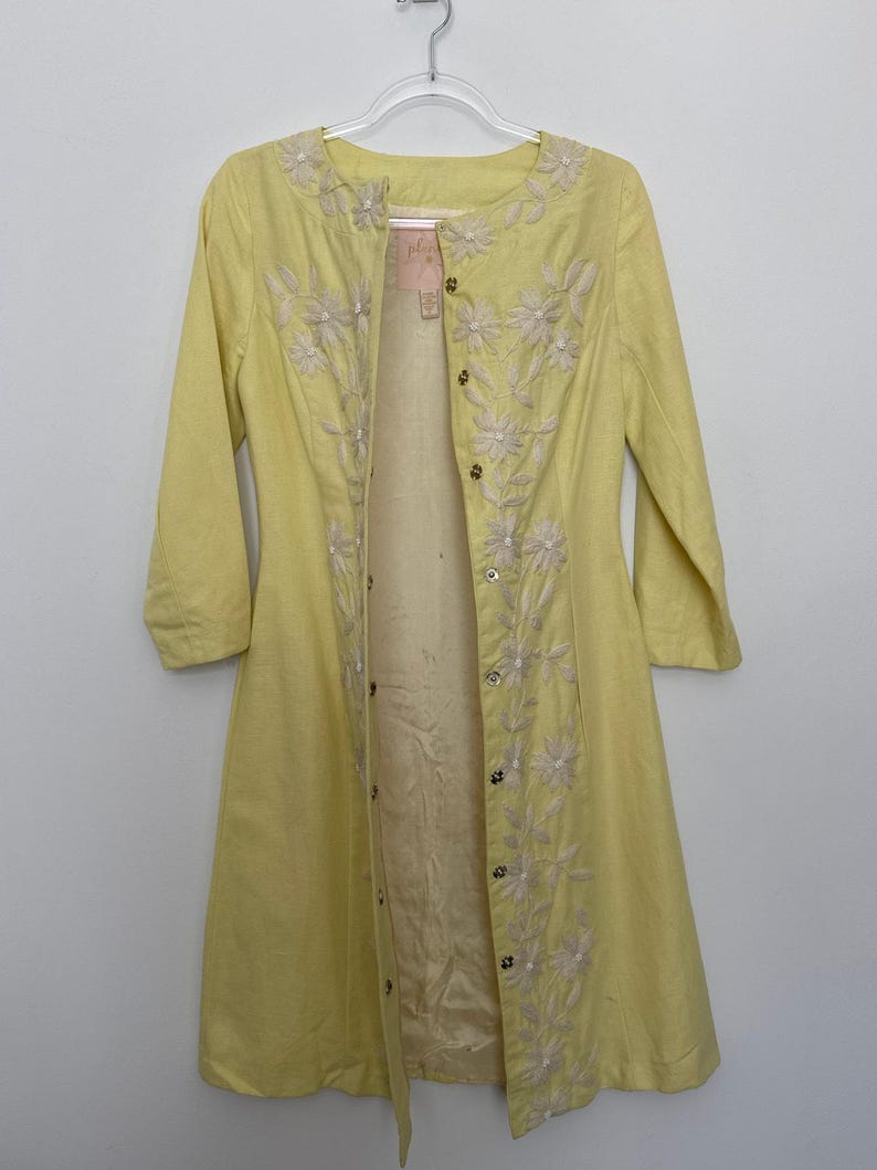 Vestido recto de lino y algodón amarillo limón bordado de Plenty Tracy Reese de Anthropologie, talla 6 imagen 10