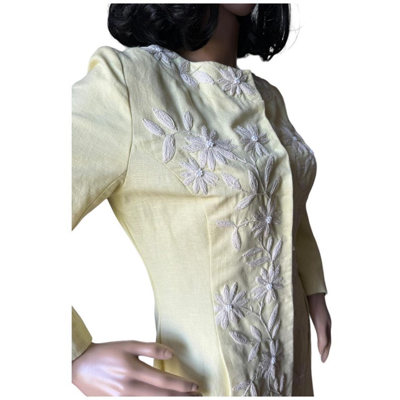 Vestido recto de lino y algodón amarillo limón bordado de Plenty Tracy Reese de Anthropologie, talla 6 imagen 8