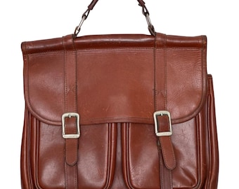 Vintage 90s Brown Leather Messenger Satchel Bag Detachable Shoulder Strap USA