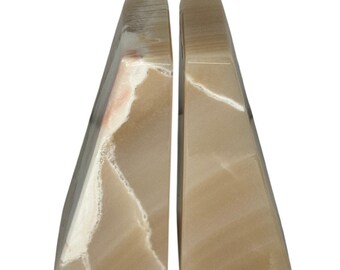1970s–1990s Honey Onyx Stone Bookends 5.25” Heavy Wedge Pair