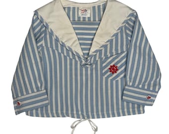 Top marinero vintage Good Lad de los años 80, de tela seersucker, estilo náutico, fabricado en EE. UU., talla 3-4T