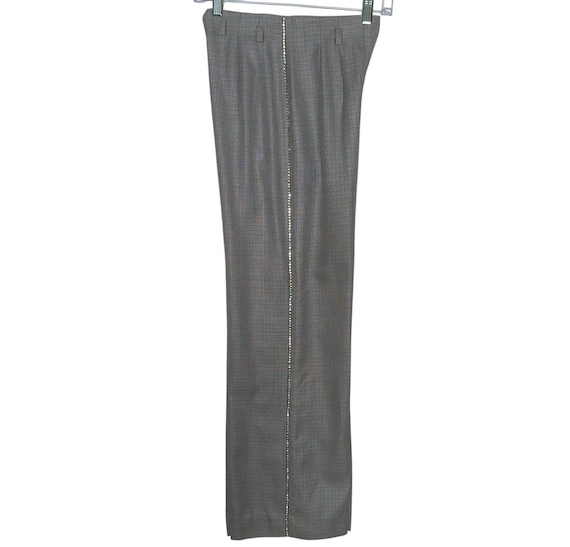 Escada, Escada Vintage 1990s Gray Wool Silk High Waisted Rhinestone Pants XS