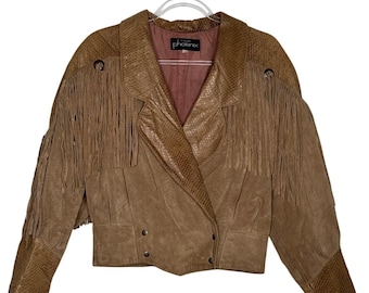 1980s Phoenix Tan Suede Fringe Western Cropped Jacket USA Made Medium