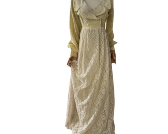 Vestido largo vintage de encaje inspirado en Bridgerton / Estilo romántico Regencia Cottagecore XXS