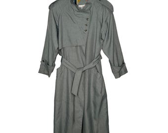 Vintage 1980s Braefair Sage Green Belted Trench Coat Large