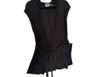 Late 2000s Y2K Juicy Couture Black Terry Hooded Cardigan Petite XS